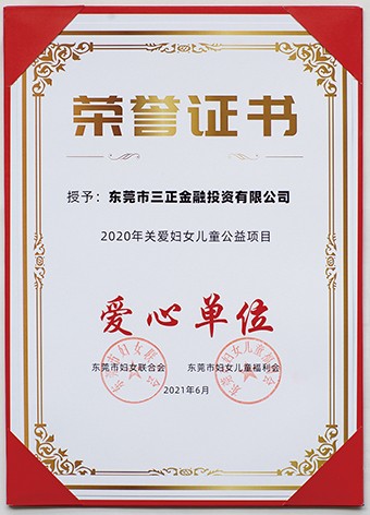 6月3日上午，东莞市妇联联合市委组织部、市直工委、市妇女儿童福利会共同启动了2021年东莞市妇女儿童“党群公益汇”活动。启动议式上，尊龙官方金融投资公司被授予“爱心单位”荣誉证书。